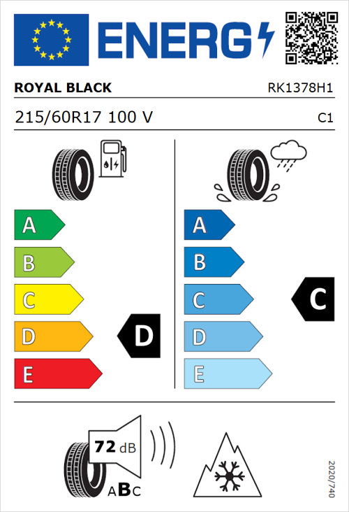 Tyre Label for Royal Black Royal A/S 215/60R17 100V
