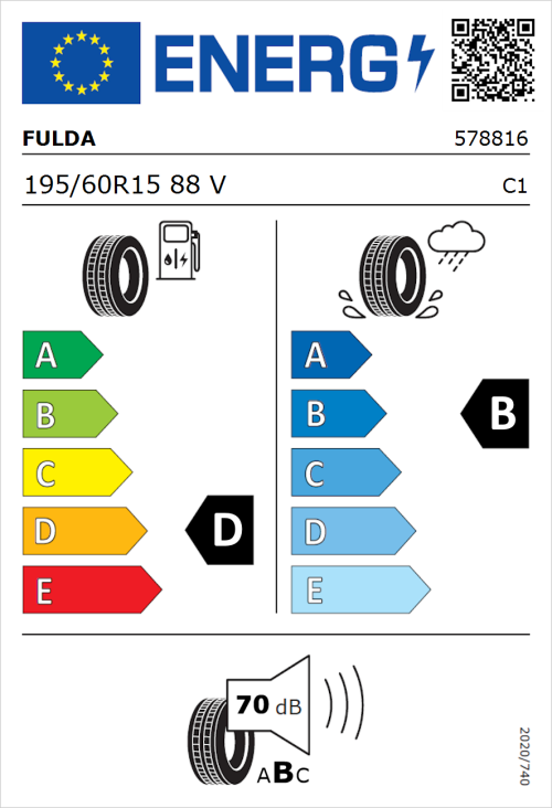 Tyre Label for Fulda EcoControl 195/60R15 88V