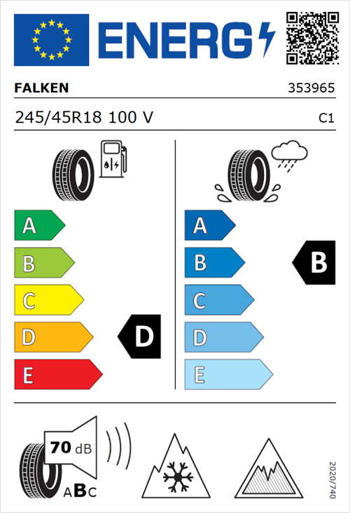 Tyre Label for Falken Eurowinter HS02 Pro 245/45R18 100V